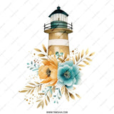 Floral Lighthouse Tote Bag, Nautical Gift, Coastal Decor, Beach Lover Gift, Flower Design Tote, Everyday Bag, Unique Design - Tawshia