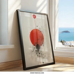 Red Circle Wall Art, Abstract Geometric Print, Modern Home Decor, Contemporary Art Print, Minimalist Wall Decor, Living Room Art, Framed - Tawshia