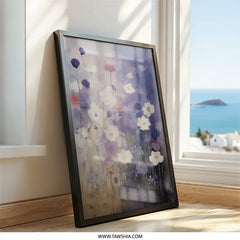 Floral Field Wall Art, Flower Painting Print, Botanical Art Print, Purple Flower Wall Decor, Home Decor Art, Nature Wall Hanging - Tawshia