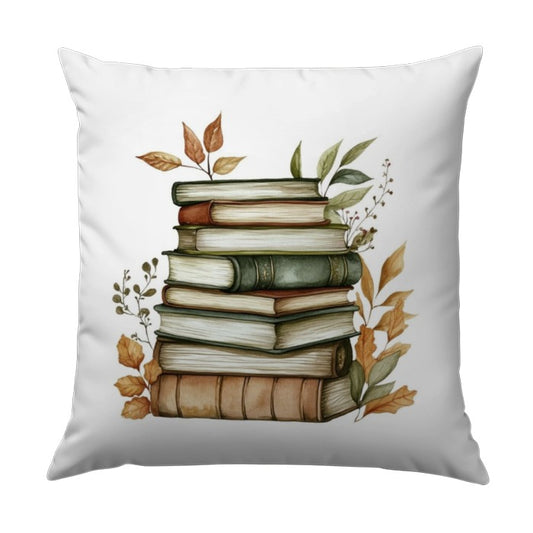 Book Lover Pillow, Stacked Books Pillow, Literary Throw Pillow, Bookish Decor, Reading Nook Pillow, Library Decor, Autumn Leaves Pillow - Tawshia