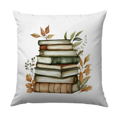 Book Lover Pillow, Stacked Books Pillow, Literary Throw Pillow, Bookish Decor, Reading Nook Pillow, Library Decor, Autumn Leaves Pillow - Tawshia