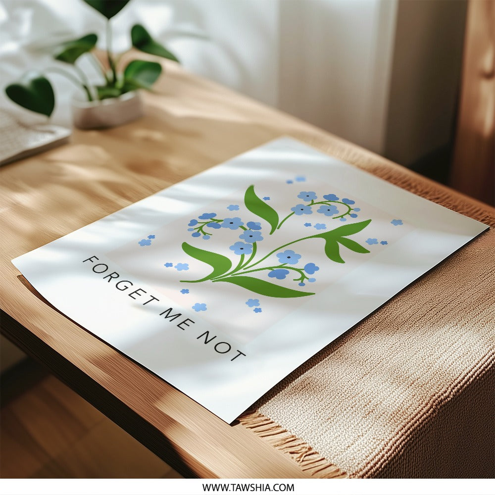 Forget Me Not Photographic Print, Botanical Wall Art, Flower Illustration, Minimalist Art Print, Floral Home Decor, Spring Art - Tawshia