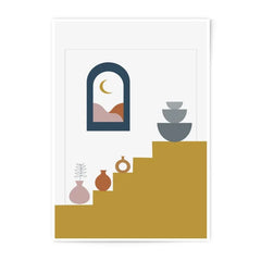 Minimalist Stairway Photographic Print, Boho Wall Art, Vases and Moon, Modern Art Print, Abstract Decor, Home Decor, Art for Living Room - Tawshia