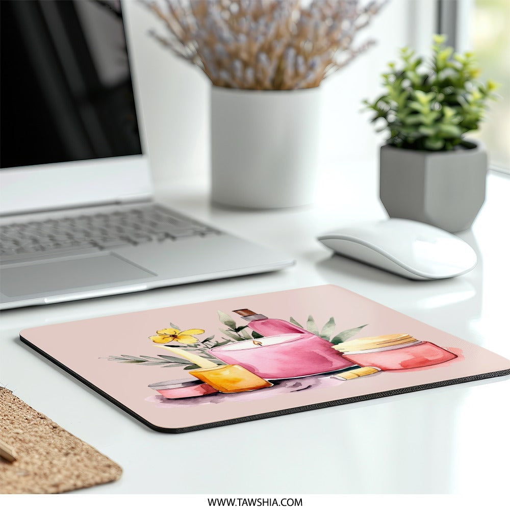 Watercolor Spa Mouse Pad, Aesthetic Desk Decor, Candle Mousepad, Relaxing Office Gift, Botanical Pink Mousepad, Cute Desk Mat - Tawshia