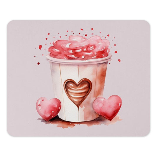 Valentine's Coffee Mouse Pad, Watercolor Heart Art, Love Theme Desk Decor, Cute Office Accessory, Gift for Her, Valentines Day Present - Tawshia