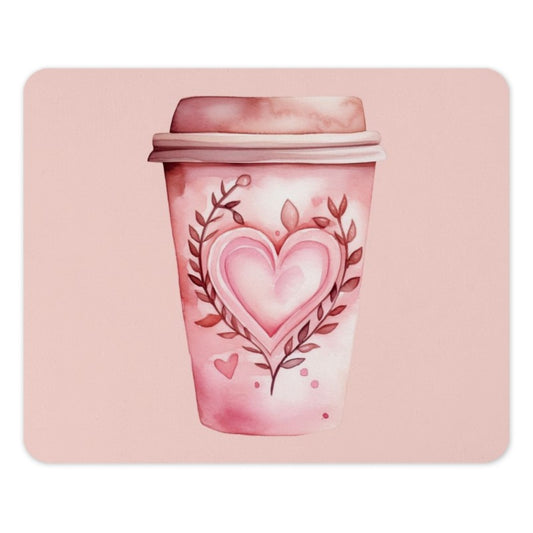 Pink Coffee Mouse Pad, Heart Coffee Cup, Cute Desk Decor, Watercolor Style, Office Decor, Valentine Gift, Coffee Lover Gift, Pink Desk Mat - Tawshia