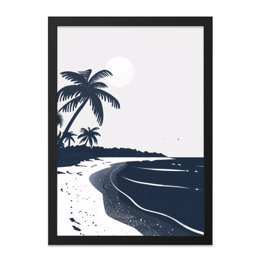 Tropical Beach Wall Art, Minimalist Palm Tree Print, Coastal Decor, Modern Landscape Art, Summer Vibes Home Decor, Navy Blue Artwork - Tawshia