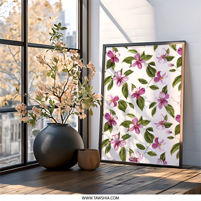 Floral Wall Art, Pink Flowers Print, Botanical Art Decor, Flower Pattern Painting, Feminine Wall Decor, Home Decor Art - Tawshia