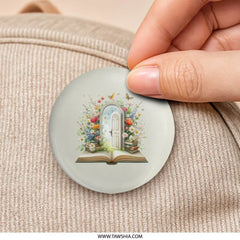 Floral Book Door Pinback Button, Spring Flowers Button, Book Lover Gift, Whimsical Button, Unique Button, Cute Badge, Backpack Button - Tawshia