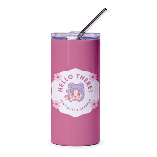 Cute Anime Girl Tumbler, Hello There Tumbler, Kawaii Tumbler, Stay Cute Tumbler, Sparkly Tumbler, Pink Tumbler, Gift for Girl - Tawshia