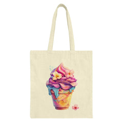 Ice Cream Tote Bag, Dessert Print Bag, Floral Sweet Treat, Trendy Reusable Shopping Bag, Unique Design - Tawshia