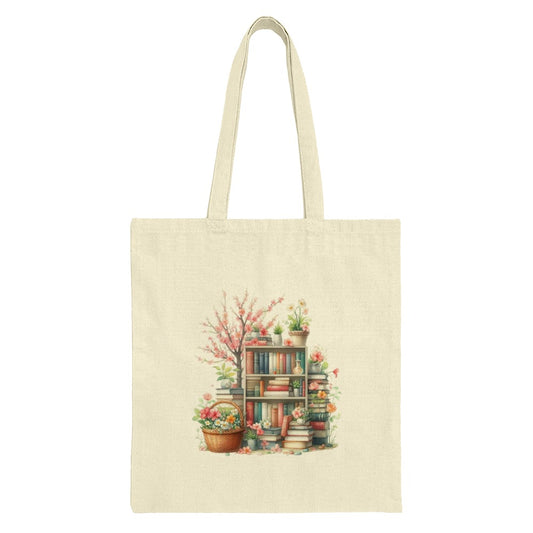 Bookshelf Tote Bag, Floral Tote, Reading Lover Gift, Bookworm Bag, Bookish Tote Bag, Teacher Gift, Librarian Gift, Book and Flower Bag - Tawshia