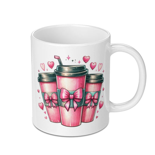 Pink Coffee Cup Mug, Coffee Lover Mug, Heart Mug, Hot Cocoa Mug, Cute Mug, Coffee Mug, Tea Mug, Gift for Her, Gift for Him, Valentine's Day - Tawshia