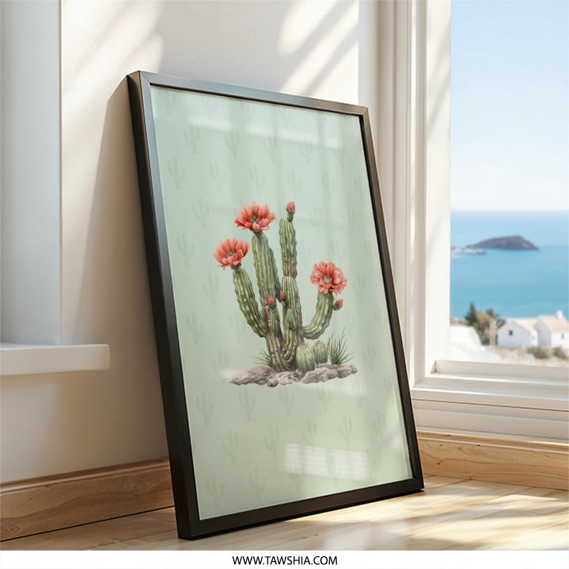 Cactus Blossom Framed Wall Art, Desert Bloom Decor, Southwest Art Print, Floral Cactus Picture, Botanical Wall Decor, Home Decor, Nature Art - Tawshia
