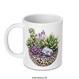 Succulent Mug, Crystal Mug, Leopard Print, Plant Lover Gift, Unique Mug, Office Mug, Coffee Mug, Tea Mug, Gift For Her, Boho Mug - Tawshia
