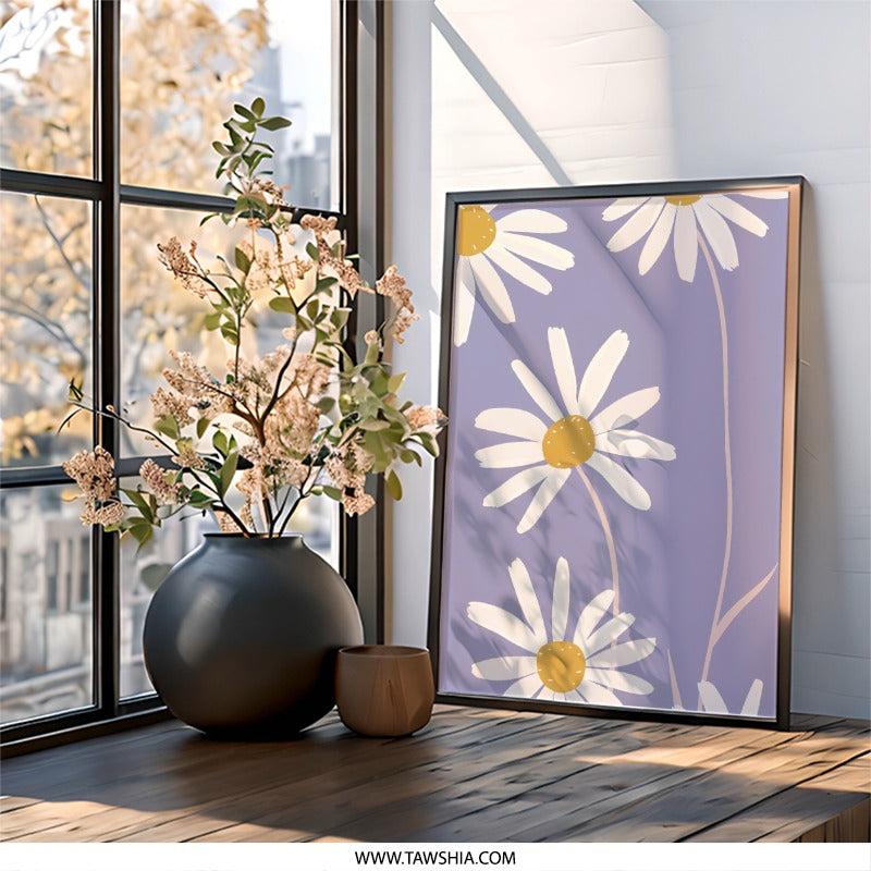Daisy Wall Art, Floral Print, Botanical Art, Minimalist Home Decor, Pastel Wall Decor, Daisy Flower Wall Decor, Nature Inspired Art - Tawshia
