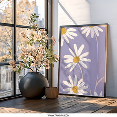 Daisy Wall Art, Floral Print, Botanical Art, Minimalist Home Decor, Pastel Wall Decor, Daisy Flower Wall Decor, Nature Inspired Art - Tawshia