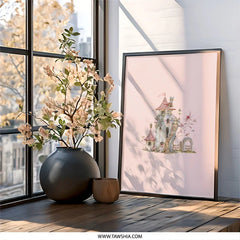 Fairy Tale Castle Wall Art, Whimsical Tower Print, Enchanted Kingdom Decor, Fantasy Illustration, Kids Room Art, Pink Wall Decor - Tawshia