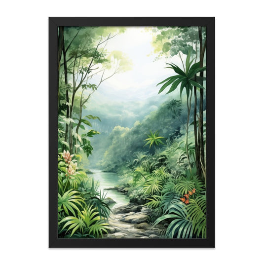 Tropical Forest Wall Art, Jungle Landscape Print, Lush Greenery Decor, Nature Painting Artwork, Exotic Scenery Poster - Tawshia
