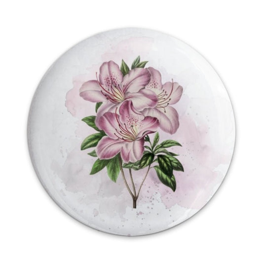 Azalea Flower Pinback Button, Floral Badge, Pink Blossom Button, Watercolor Design, Botanical Decor, Gift for Gardener, Spring Accessory - Tawshia