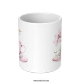 Floral Tea Cup Mug, Watercolor Flower Mug, Pink Tea Cup Coffee Mug, Artistic Drinkware, Elegant Mug, Gift Idea, Tea Lover Gift, Unique Mug - Tawshia