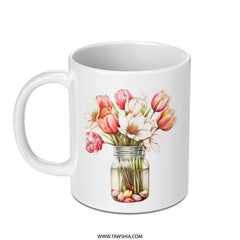 Floral Mug, Tulip Flowers Mug, Spring Mug, Watercolor Flowers Mug, Bouquet Coffee Mug, Floral Art Mug, Gift for Her, Botanical Mug - Tawshia