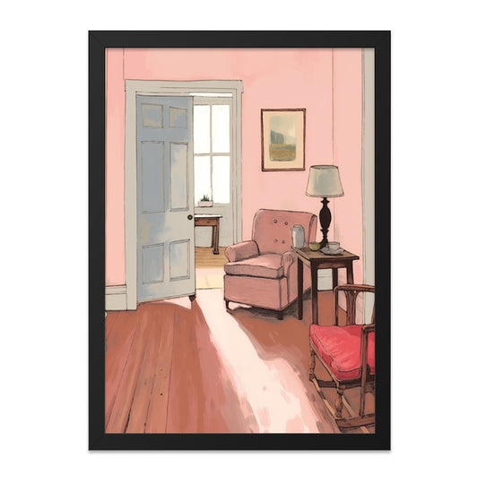 Pink Room Wall Art, Interior Decor Print, Cozy Home Artwork, Vintage Furniture Poster, Living Room Painting, Relaxing Scene Print - Tawshia