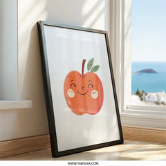 Cute Apple Wall Art, Fruit Print, Kids Room Decor, Playroom Art, Smiling Apple Poster, Playful Wall Decor, Nursery Art, Kitchen Wall Art - Tawshia