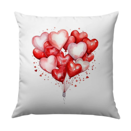 Heart Balloons Pillow, Watercolor Hearts, Love Decor Pillow, Romantic Pillow, Valentine's Day Gift, Anniversary Gift, Decorative Throw - Tawshia