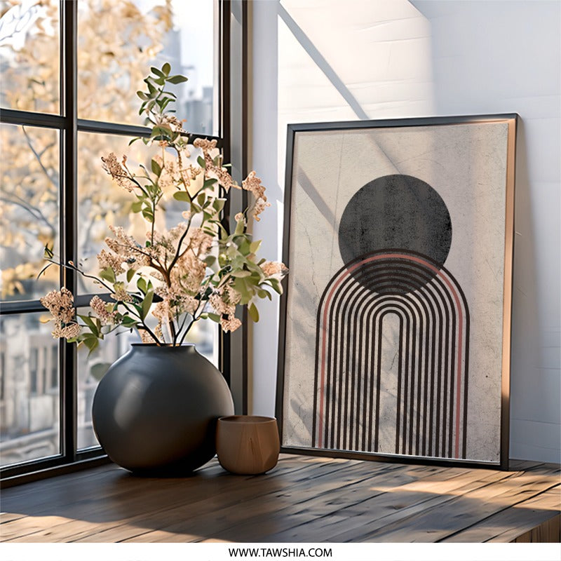 Modern Geometric Wall Art, Abstract Circle Print, Contemporary Arch Wall Decor, Minimalist Art Print, Boho Home Decor, Framed Wall Art - Tawshia