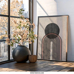 Modern Geometric Wall Art, Abstract Circle Print, Contemporary Arch Wall Decor, Minimalist Art Print, Boho Home Decor, Framed Wall Art - Tawshia