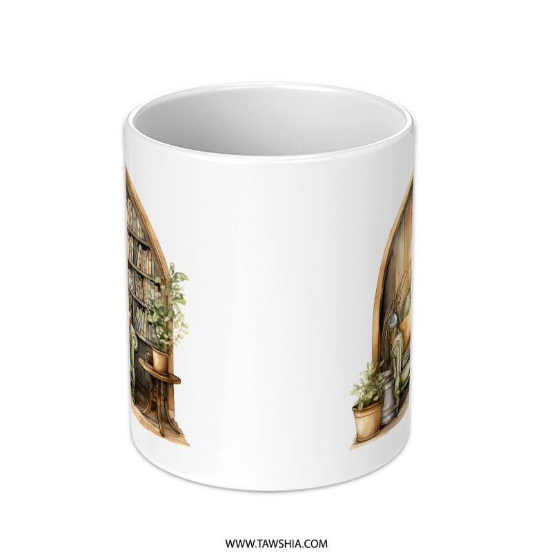 Cozy Home Mug, Bookshelf Mug, Interior Decor Mug, Book Lover Gift, Warm Mug, Aesthetic Coffee Mug, Home Office Mug, Relaxing Mug - Tawshia