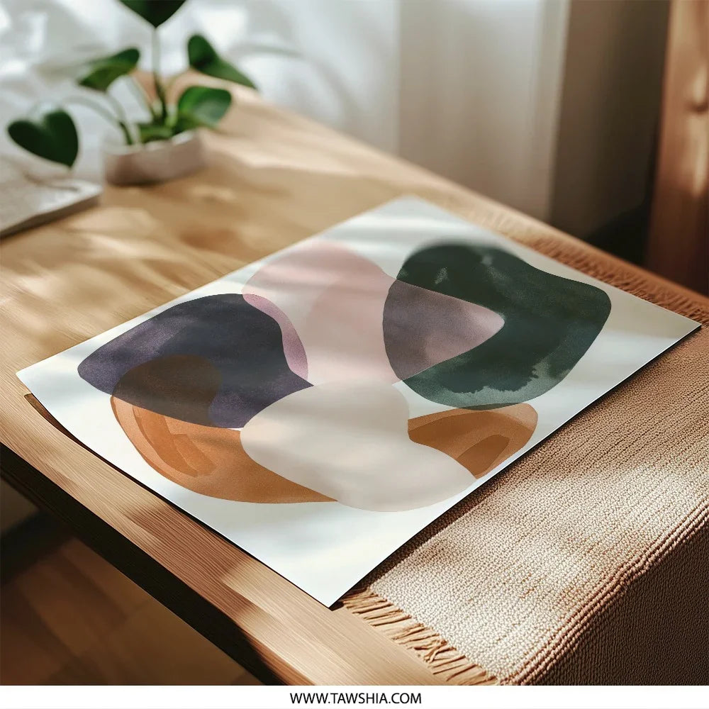 Abstract Shapes Photographic Print, Modern Wall Art, Contemporary Art Print, Minimalist Home Decor, Pink Green Brown Art - Tawshia