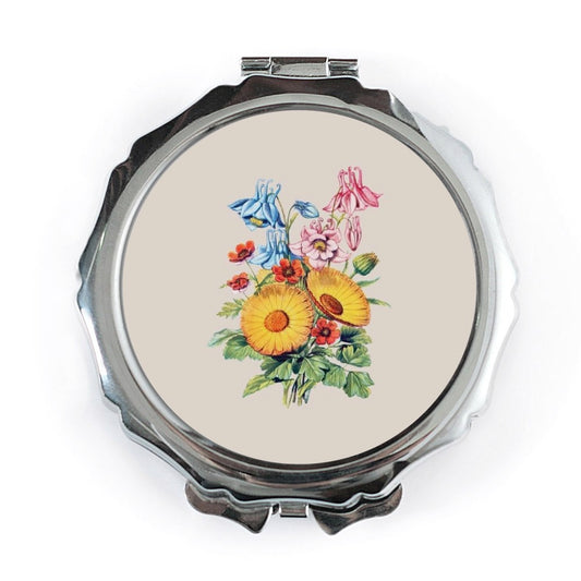 Floral Pocket Mirror, Vintage Flower Design, Compact Mirror Gift, Botanical Art Mirror, Makeup Mirror, On the Go Mirror (133 characters) - Tawshia