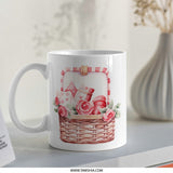 Floral Basket Mug, Roses Gift Mug, Cute Gift Mug, Watercolor Design Mug, Flowers Basket Mug, Valentine Mug, Special Occasion Mug - Tawshia