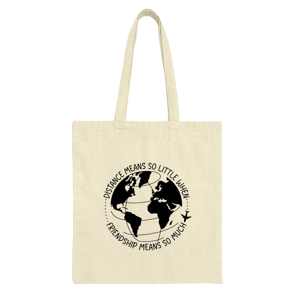 Friendship Distance Tote Bag, Globe Airplane Design, Travel Lover Gift, Best Friend Present, Vacation Souvenir, Carry All Bag - Tawshia
