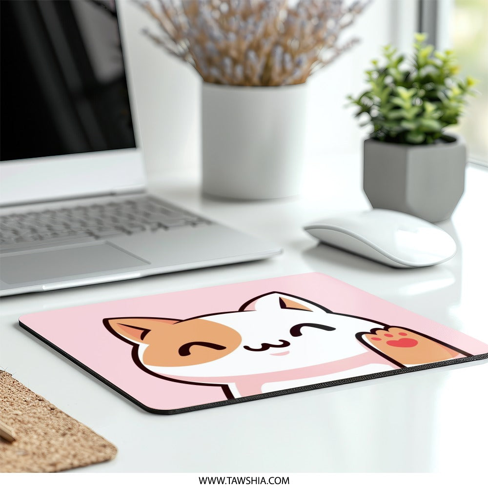 Cute Calico Cat Mouse Pad, Kawaii Kitty Desk Accessory, Pink Aesthetic Computer Mat, Gamer Gift, Office Decor, Animal Lover Gift - Tawshia