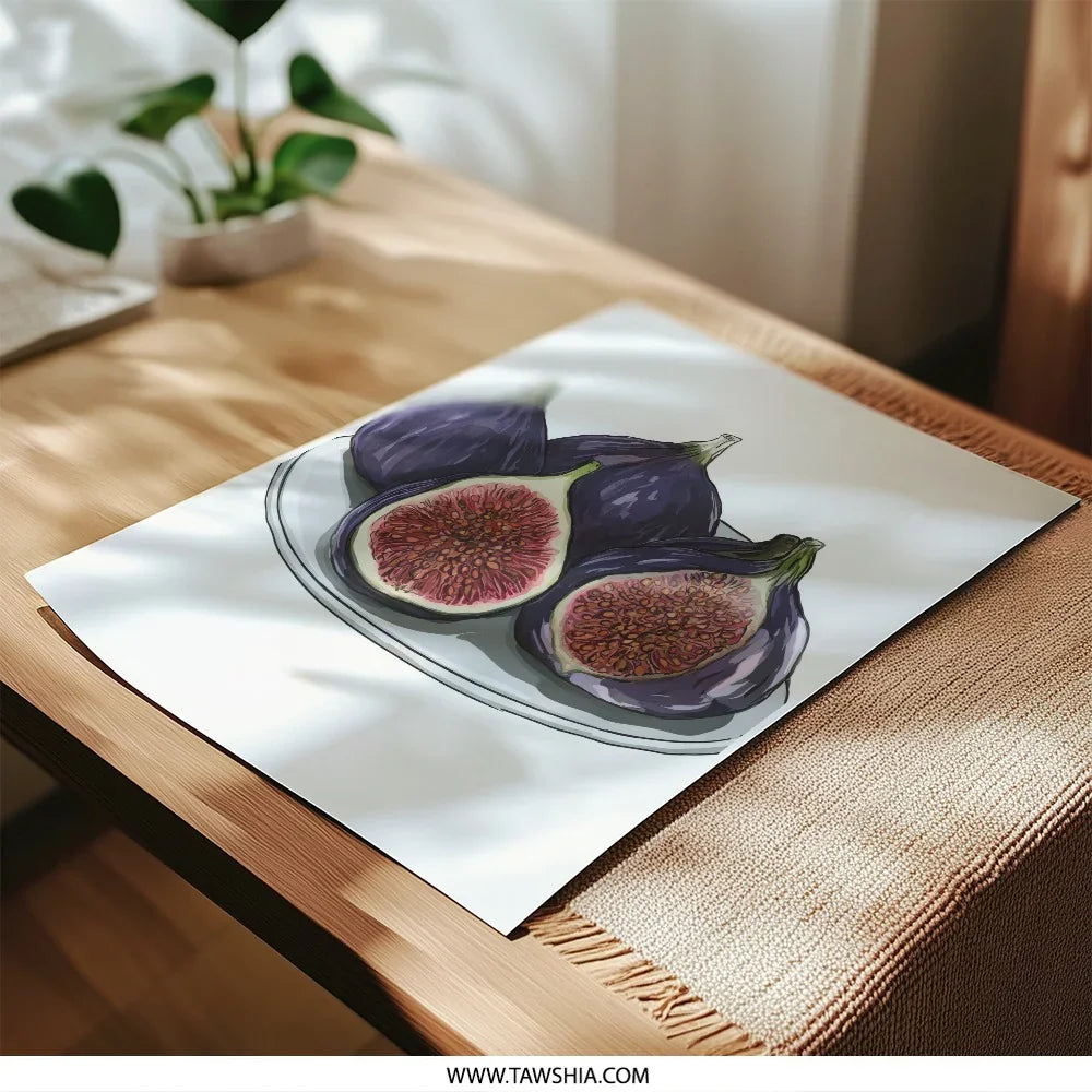 Fig Photographic Print, Food Illustration Art Print, Kitchen Wall Decor, Fruit Still Life, Modern Home Decor - Tawshia