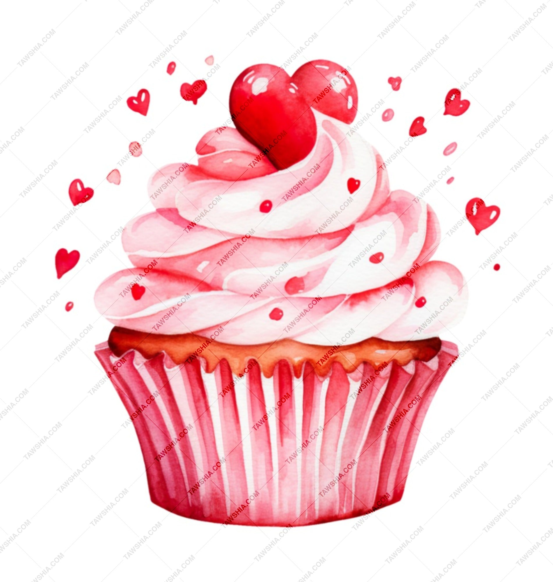 Cupcake Mug, Watercolor Design, Heart Decor, Sweet Treat, Valentines Day Gift, Coffee Lover Gift, Unique Mug, Novelty Gift, Dessert Mug - Tawshia