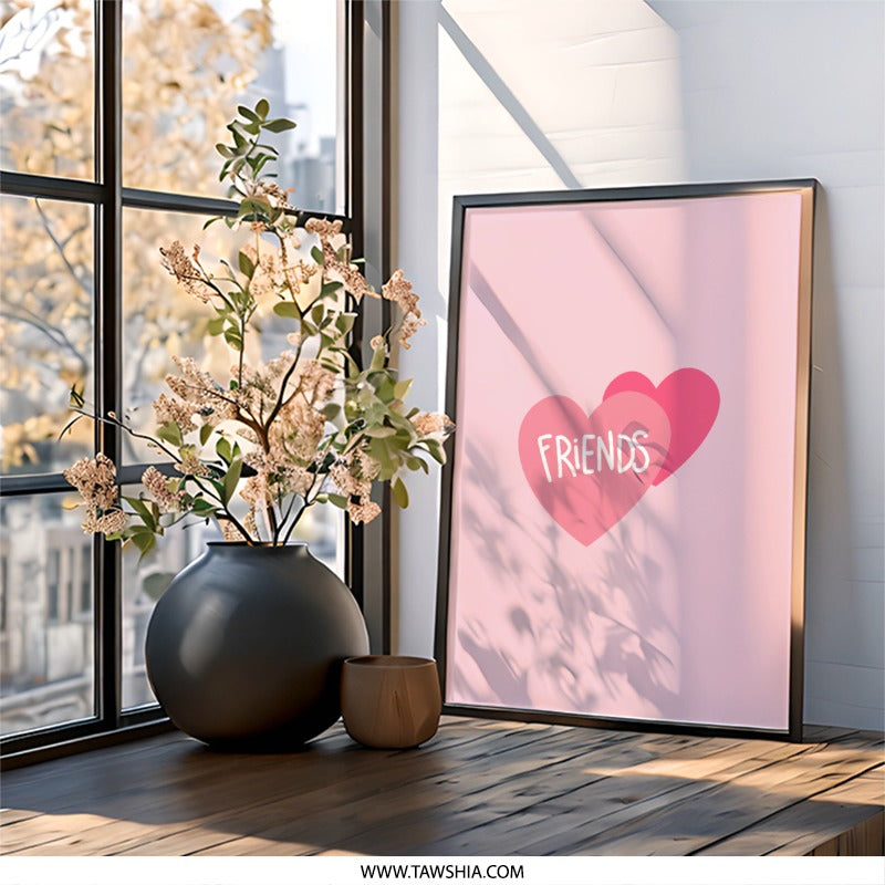 Best Friends Wall Art, Pink Heart Wall Decor, Friends Home Decor, Friendship Gift, Minimalist Wall Print, Cute Wall Art Print - Tawshia