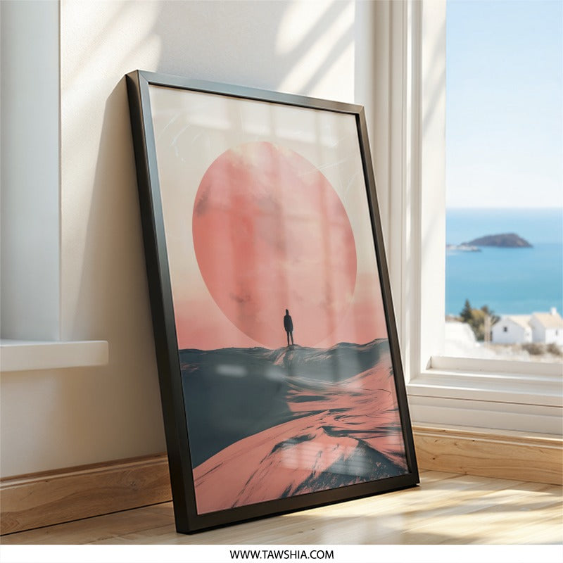 Man and Planet Wall Art, Surreal Landscape Print, Minimalist Sci Fi Decor, Dreamy Atmosphere Poster, Atmospheric Home Decor - Tawshia