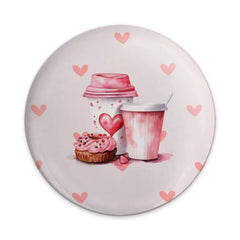 Pink Drink Pinback, Donut Pinback, Valentine's Pinback, Sweet Treat Pin, Coffee Lover Pin, Heart Pattern Pinback, Foodie Pin - Tawshia