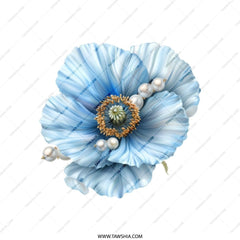 Blue Poppy Tote Bag, Floral Tote, Pearl Accent Tote, Elegant Tote, Stylish Shopping Bag, Flower Gift Idea, Unique Tote Bag - Tawshia