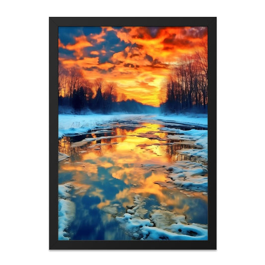 Winter Sunset Reflection, River Landscape Wall Art, Nature Scenery Print, Vivid Sky Art, Winter Decor, Home Decor Wall Art - Tawshia