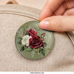 Red and White Rose Pinback Button, Floral Pin, Botanical Badge, Garden Flower Button, Romantic Gift, Flower Lover Accessory - Tawshia