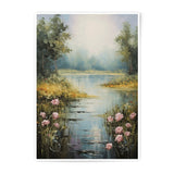 Tranquil Lake Photographic Print, Floral Pond Art, Serene Landscape Photo, Calm Waters Print, Nature Photography, Pink Flowers - Tawshia