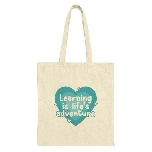 Learning is Life's Adventure Tote Bag, Book Lover, Student Bag, Teacher Gift, Inspirational Quote Canvas Tote, Gift for Her, Gift for Him - Tawshia