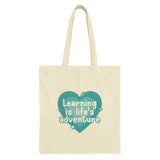 Learning is Life's Adventure Tote Bag, Book Lover, Student Bag, Teacher Gift, Inspirational Quote Canvas Tote, Gift for Her, Gift for Him - Tawshia