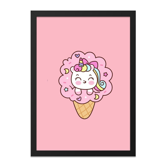 Kawaii Unicorn Wall Art, Ice Cream Cone, Cute Unicorn Print, Pastel Wall Decor, Kids Room Art, Nursery Art, Whimsical Art - Tawshia