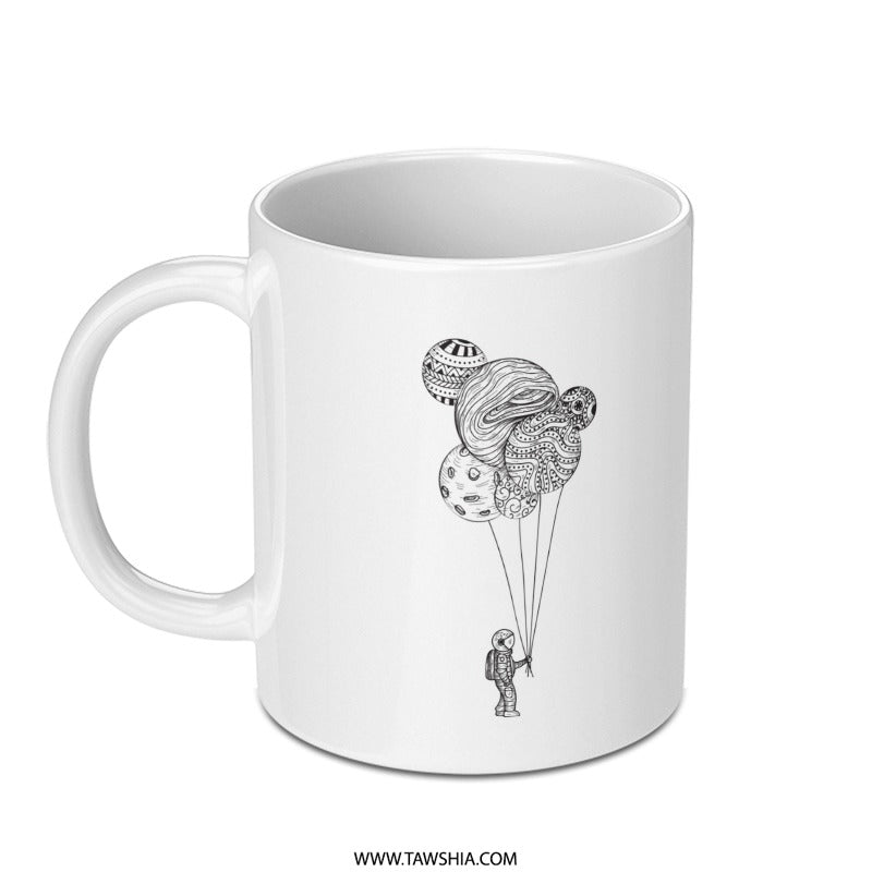 Astronaut with Balloon Planets Print on Coffee Mug product